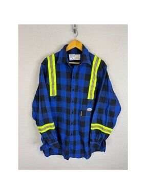 Rasco FR Flame Resistant Work Shirt Blue Black Plaid Hi-Vis CAT 2 XL Tall